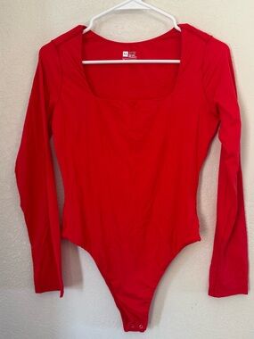 HYZ Red Square Neck Bodysuit Long Sleeve Fitted Stretch Top XL NWT